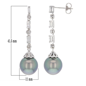 14k White Gold 0.64ctw Diamond & 11.50mm Black Cultured Tahitian Pearl Earrings