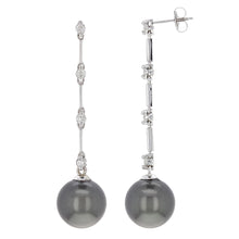 Load image into Gallery viewer, 14k White Gold 0.24ctw Diamond &amp; 11.50mm Black Cultured Tahitian Pearl Earrings