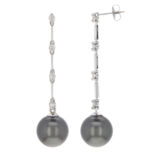 14k White Gold 0.24ctw Diamond & 11.50mm Black Cultured Tahitian Pearl Earrings