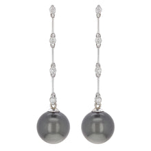 Load image into Gallery viewer, 14k White Gold 0.24ctw Diamond &amp; 11.50mm Black Cultured Tahitian Pearl Earrings