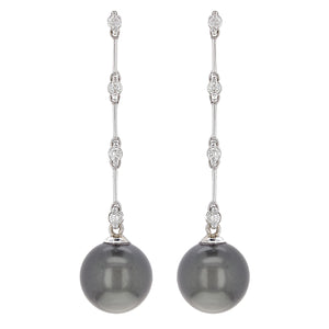 14k White Gold 0.24ctw Diamond & 11.50mm Black Cultured Tahitian Pearl Earrings