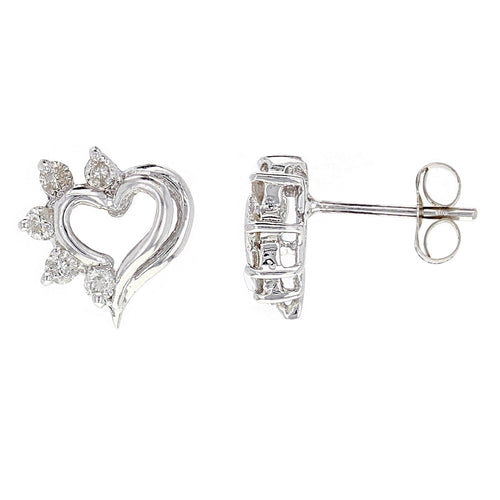 14k White Gold 0.20ctw Diamond Heart Stud Earrings