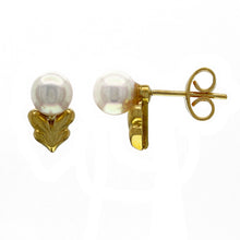 Load image into Gallery viewer, 18k Yellow Gold 6.50mm White Cultured Pearl Leaf Stud Earrings
