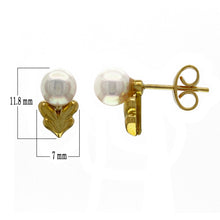 Load image into Gallery viewer, 18k Yellow Gold 6.50mm White Cultured Pearl Leaf Stud Earrings