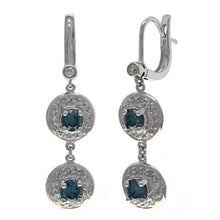Load image into Gallery viewer, 14k White Gold 2ctw Fancy Blue &amp; White Diamond Circle Drop Earrings