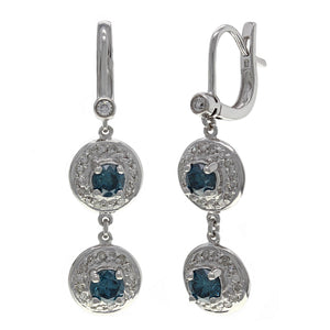 14k White Gold 2ctw Fancy Blue & White Diamond Circle Drop Earrings