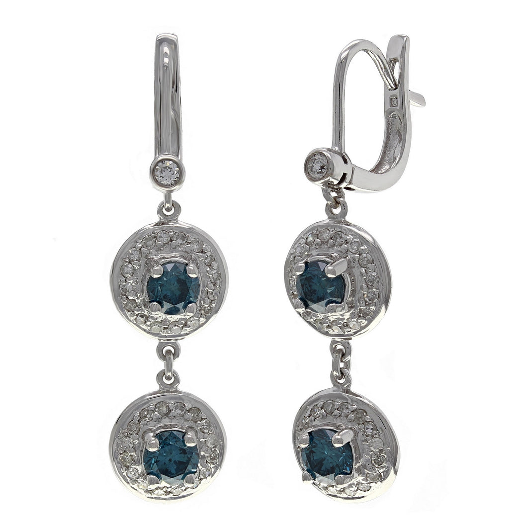 14k White Gold 2ctw Fancy Blue & White Diamond Circle Drop Earrings