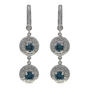 14k White Gold 2ctw Fancy Blue & White Diamond Circle Drop Earrings