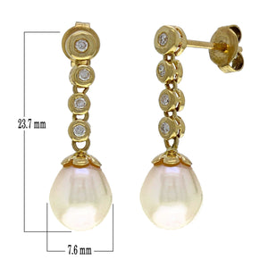 14k Yellow Gold 0.13ctw Diamond & 7.50mm White Cultured Pearl Drop Earrings