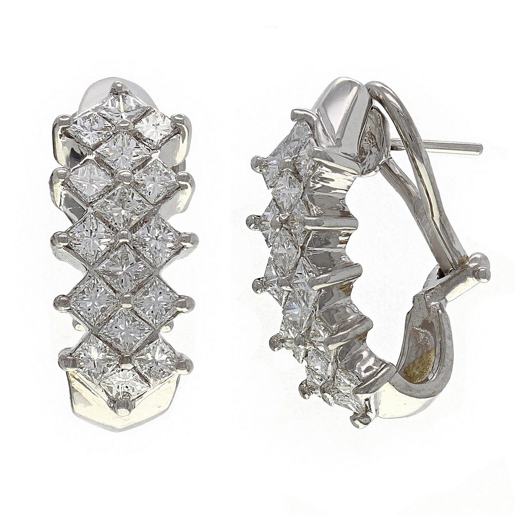 14k White Gold 3.95ctw Princess Cut Diamond Curve Omega Back Earrings