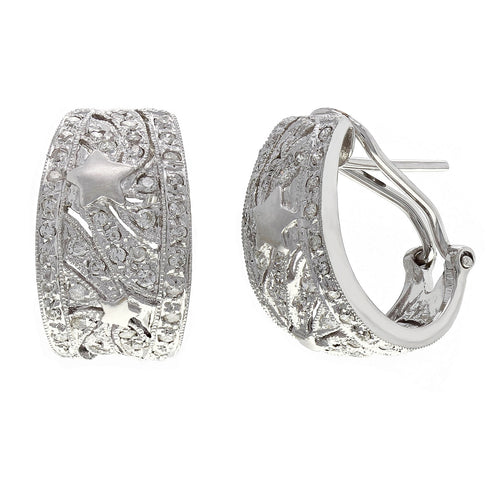 14k White Gold 1 1/2ctw Diamond Pave Half Hoop Curve Earrings