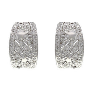 14k White Gold 1 1/2ctw Diamond Pave Half Hoop Curve Earrings