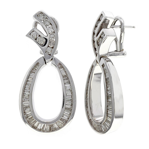 14k White Gold 2.36ctw Diamond Oblong Oval Drop Dangle Earrings