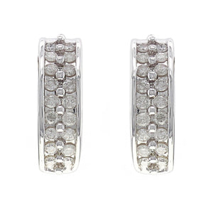 14k White Gold 1ctw Diamond Curve Half Hoop Curve Earrings