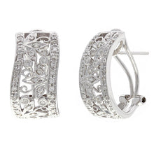 Load image into Gallery viewer, 18k White Gold 1ctw Diamond Pave Trellis Design Half Hoop Curve Earrings