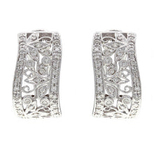 Load image into Gallery viewer, 18k White Gold 1ctw Diamond Pave Trellis Design Half Hoop Curve Earrings