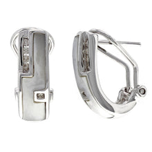 Load image into Gallery viewer, 14k White Gold 0.10ctw Diamond &amp; Mother of Pearl Half Hoop Curve Earrings