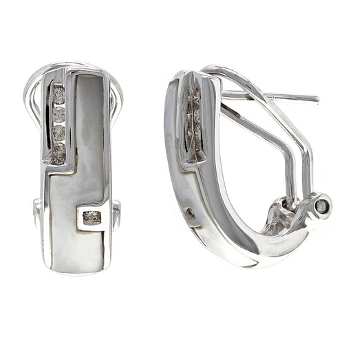 14k White Gold 0.10ctw Diamond & Mother of Pearl Half Hoop Curve Earrings
