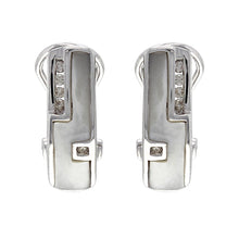 Load image into Gallery viewer, 14k White Gold 0.10ctw Diamond &amp; Mother of Pearl Half Hoop Curve Earrings
