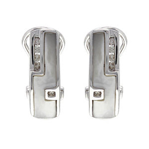 14k White Gold 0.10ctw Diamond & Mother of Pearl Half Hoop Curve Earrings