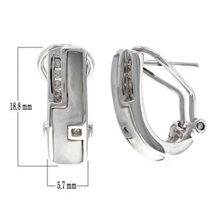 14k White Gold 0.10ctw Diamond & Mother of Pearl Half Hoop Curve Earrings