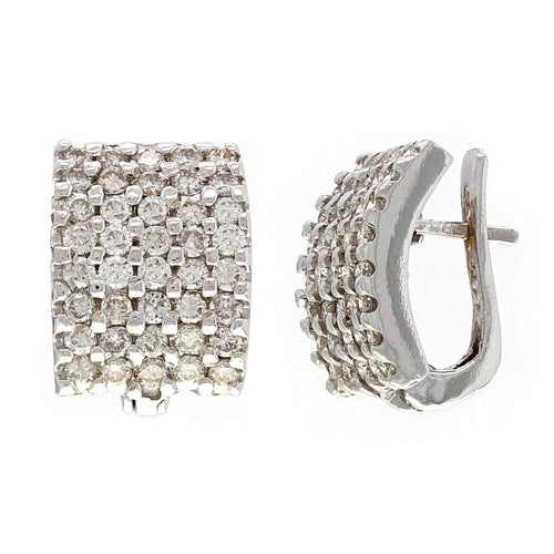 14k White Gold 0.91ctw Diamond Rectangular Curve Earrings