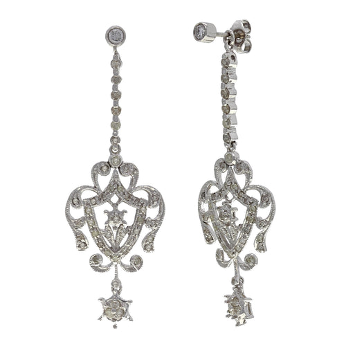 14k White Gold 1ctw Diamond Chandelier & Stud 4 Piece Earrings Set