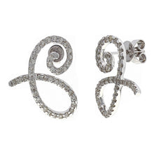 Load image into Gallery viewer, 14k White Gold 0.80ctw Diamond Ribbon Heart Earrings