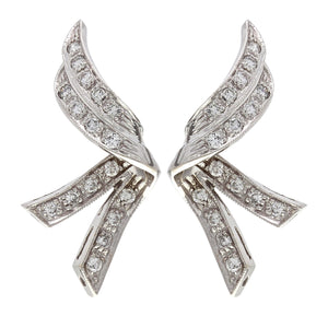 14k White Gold 1.04ctw Diamond Flowing Ribbon Earrings