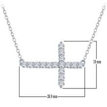 Load image into Gallery viewer, 14k White Gold and Diamond Sideways Horizontal Cross Stationary Pendant Necklace (1.0 cttw, H-I Color, I2-I3 Clarity), 18&quot;