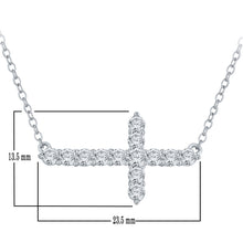 Load image into Gallery viewer, 14k White Gold and Diamond Sideways Horizontal Cross Stationary Pendant Necklace (0.75 cttw, H-I Color, I2-I3 Clarity), 18&quot;