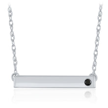 Load image into Gallery viewer, 10k White Gold Black Diamond-Accented Horizontal Bar Suspended Pendant Necklace (0.02 cttw, Black Color, I1-I2 Clarity), 18&quot;