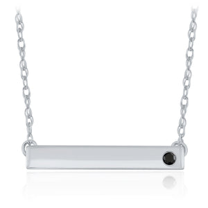 10k White Gold Black Diamond-Accented Horizontal Bar Suspended Pendant Necklace (0.02 cttw, Black Color, I1-I2 Clarity), 18"