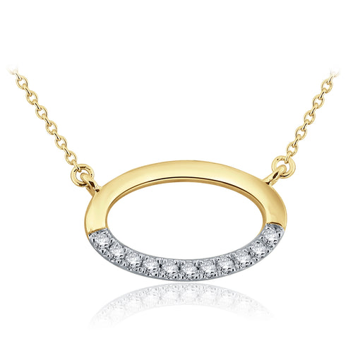 14k Yellow Gold and Diamond Suspended Oval Pendant Necklace (0.06 cttw, H-I Color, I1-I2 Clarity), 18