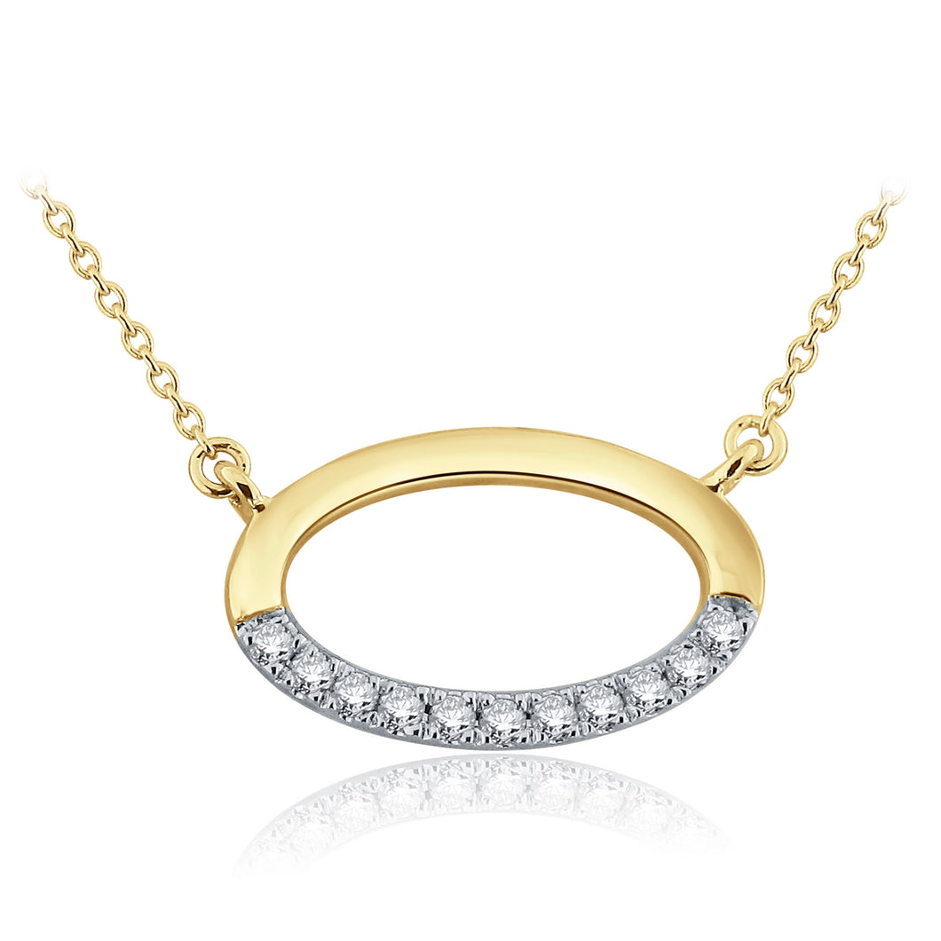 14k Yellow Gold and Diamond Suspended Oval Pendant Necklace (0.06 cttw, H-I Color, I1-I2 Clarity), 18