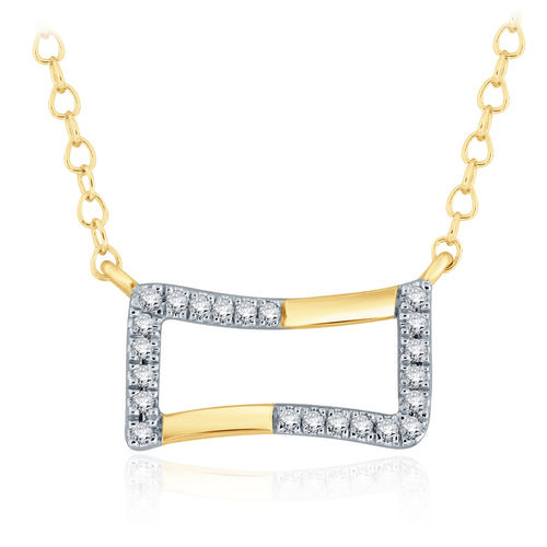 14k Yellow Gold and Diamond Wavy Rectangle Shaped Suspended Pendant Necklace (0.07 cttw, H-I Color, I1-I2 Clarity), 18
