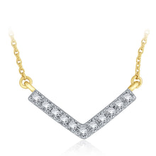 Load image into Gallery viewer, 14k Yellow Gold and Diamond Broad V-Shaped Suspended Pendant Necklace (0.06 cttw, H-I Color, I1-I2 Clarity), 18&quot;