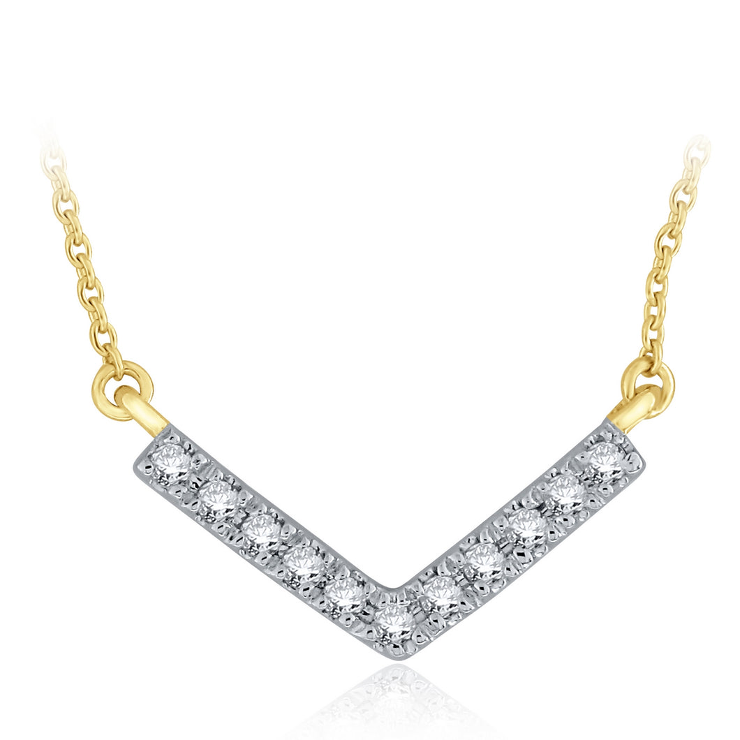 14k Yellow Gold and Diamond Broad V-Shaped Suspended Pendant Necklace (0.06 cttw, H-I Color, I1-I2 Clarity), 18