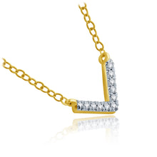 Load image into Gallery viewer, 14k Yellow Gold and Diamond Broad V-Shaped Suspended Pendant Necklace (0.06 cttw, H-I Color, I1-I2 Clarity), 18&quot;