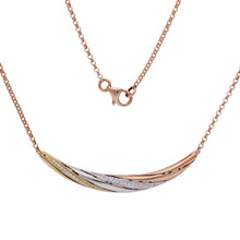 Load image into Gallery viewer, 14k Tri-Color Gold 2&quot; Wide Crescent-Shaped Necklace with 0.13 Cttw Diamond Accents, 16&quot; (H-I Color, SI2-I1 Clarity)
