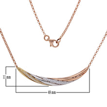 Load image into Gallery viewer, 14k Tri-Color Gold 2&quot; Wide Crescent-Shaped Necklace with 0.13 Cttw Diamond Accents, 16&quot; (H-I Color, SI2-I1 Clarity)