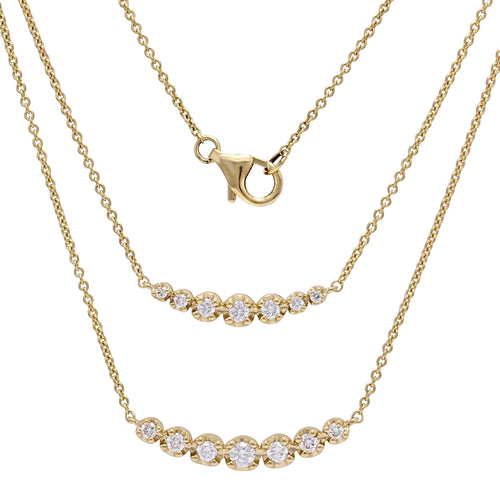 14k Yellow Gold 3/8 Cttw Round Diamond Petite Two-Tier Crescent Necklace, 16