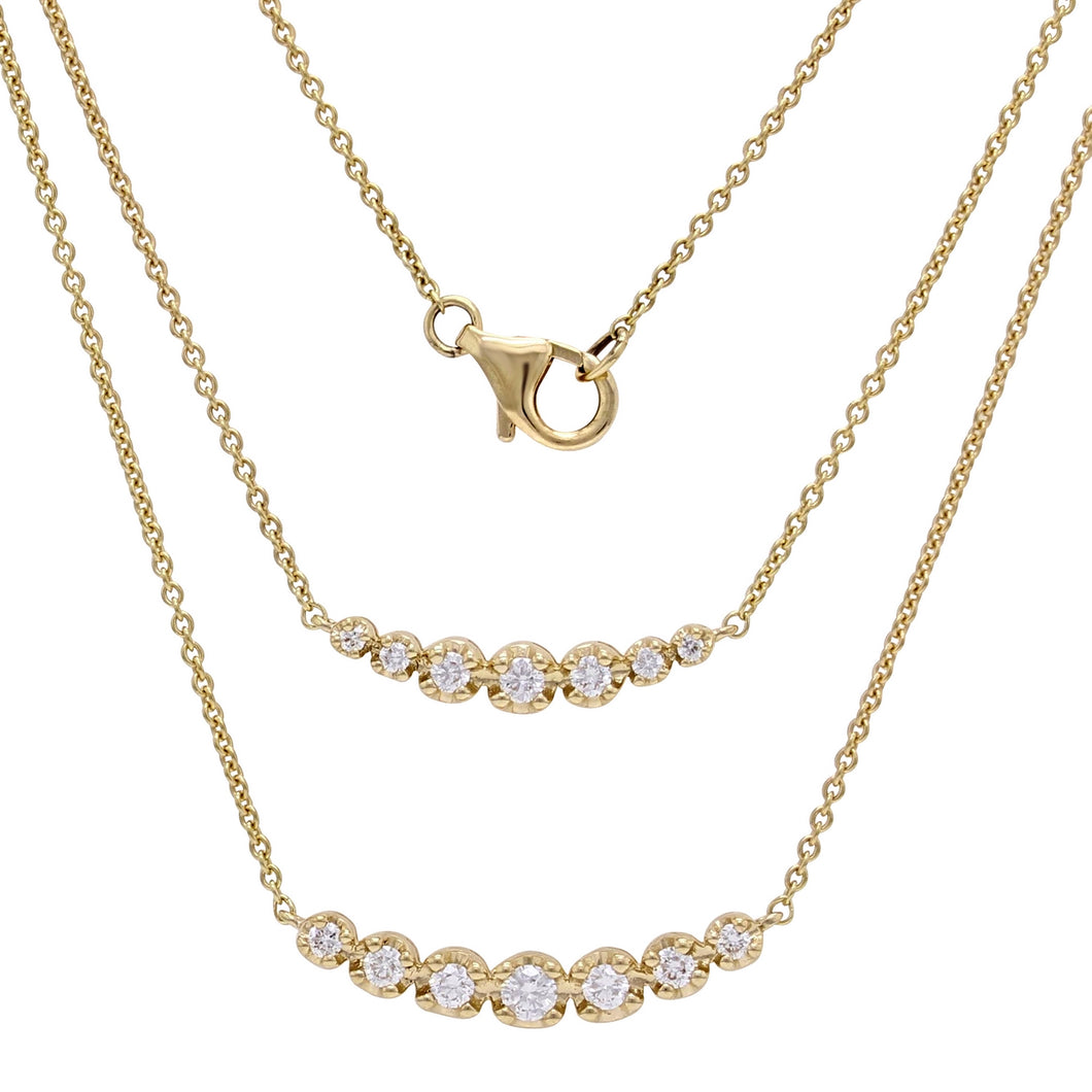 14k Yellow Gold 3/8 Cttw Round Diamond Petite Two-Tier Crescent Necklace, 16