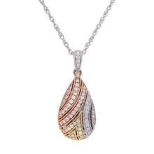 Load image into Gallery viewer, 14k Tri-Color Gold 3/8 Cttw Diamond-Accented Teardrop Shaped 1&quot; Pendant Necklace, 18&quot; (H-I Color, SI2-I1 Clarity)