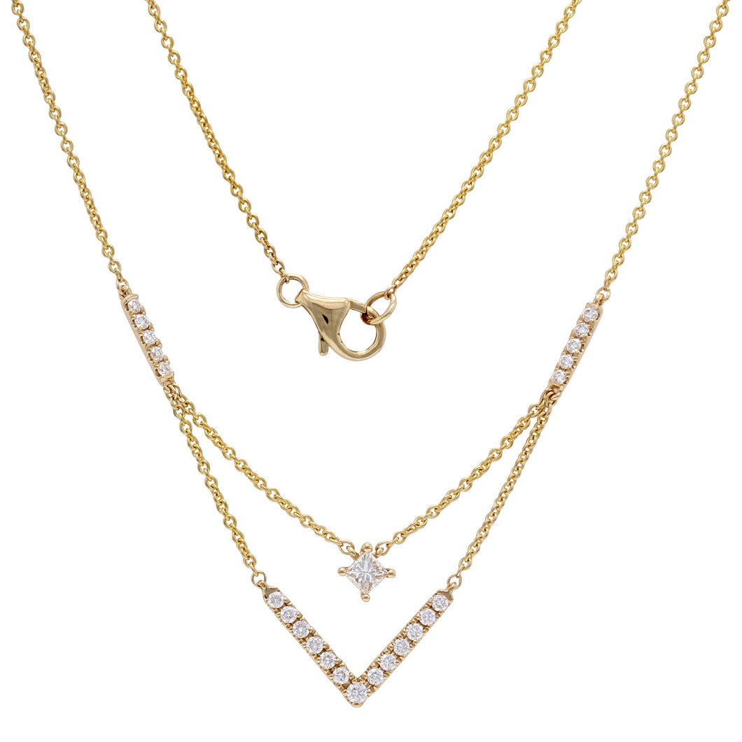 14k Yellow Gold 0.43 Cttw Diamond-Accented Petite Star and Chevron Two-Tier Necklace, 18