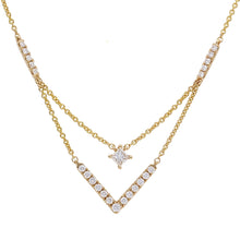Load image into Gallery viewer, 14k Yellow Gold 0.43 Cttw Diamond-Accented Petite Star and Chevron Two-Tier Necklace, 18&quot; (H-I Color, SI2-I1 Clarity)