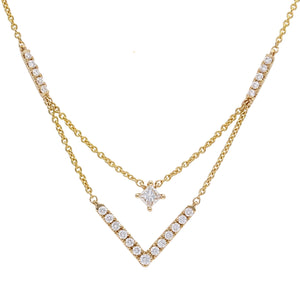 14k Yellow Gold 0.43 Cttw Diamond-Accented Petite Star and Chevron Two-Tier Necklace, 18" (H-I Color, SI2-I1 Clarity)