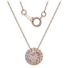 Load image into Gallery viewer, 14k Rose Gold, Morganite &amp; 0.15 Cttw Diamond Petite 3/8&quot; Pendant Necklace, 18&quot; (H-I Color, I1-I2 Clarity)