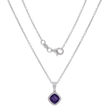Load image into Gallery viewer, Sterling Silver &amp; Checkerboard-Cushion-Cut Garnet, Amethyst or Blue Topaz Pendant Necklace, 18&quot;