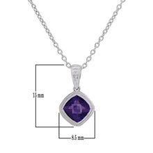 Load image into Gallery viewer, Sterling Silver &amp; Checkerboard-Cushion-Cut Garnet, Amethyst or Blue Topaz Pendant Necklace, 18&quot;
